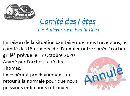 Annulation de notre soirée du 17 Octobre